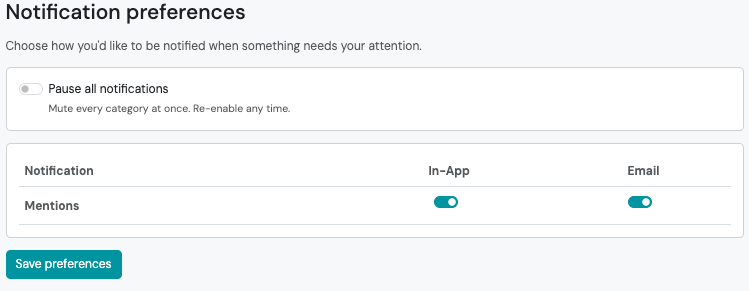 Screenshot: Manage Notification Preferences