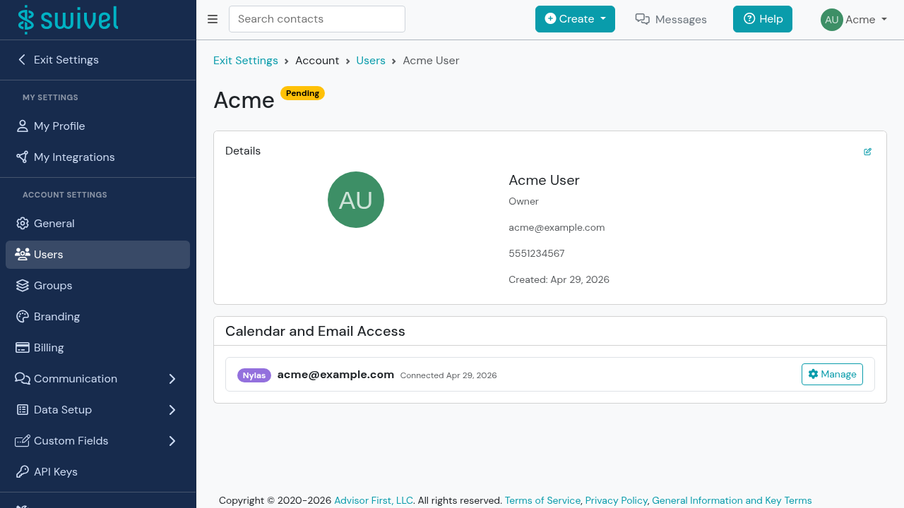 Screenshot: 🙋Can I view a User's linked calendar or email account?