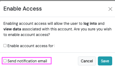 Screenshot: Enable Access and Send a New Login Invitation