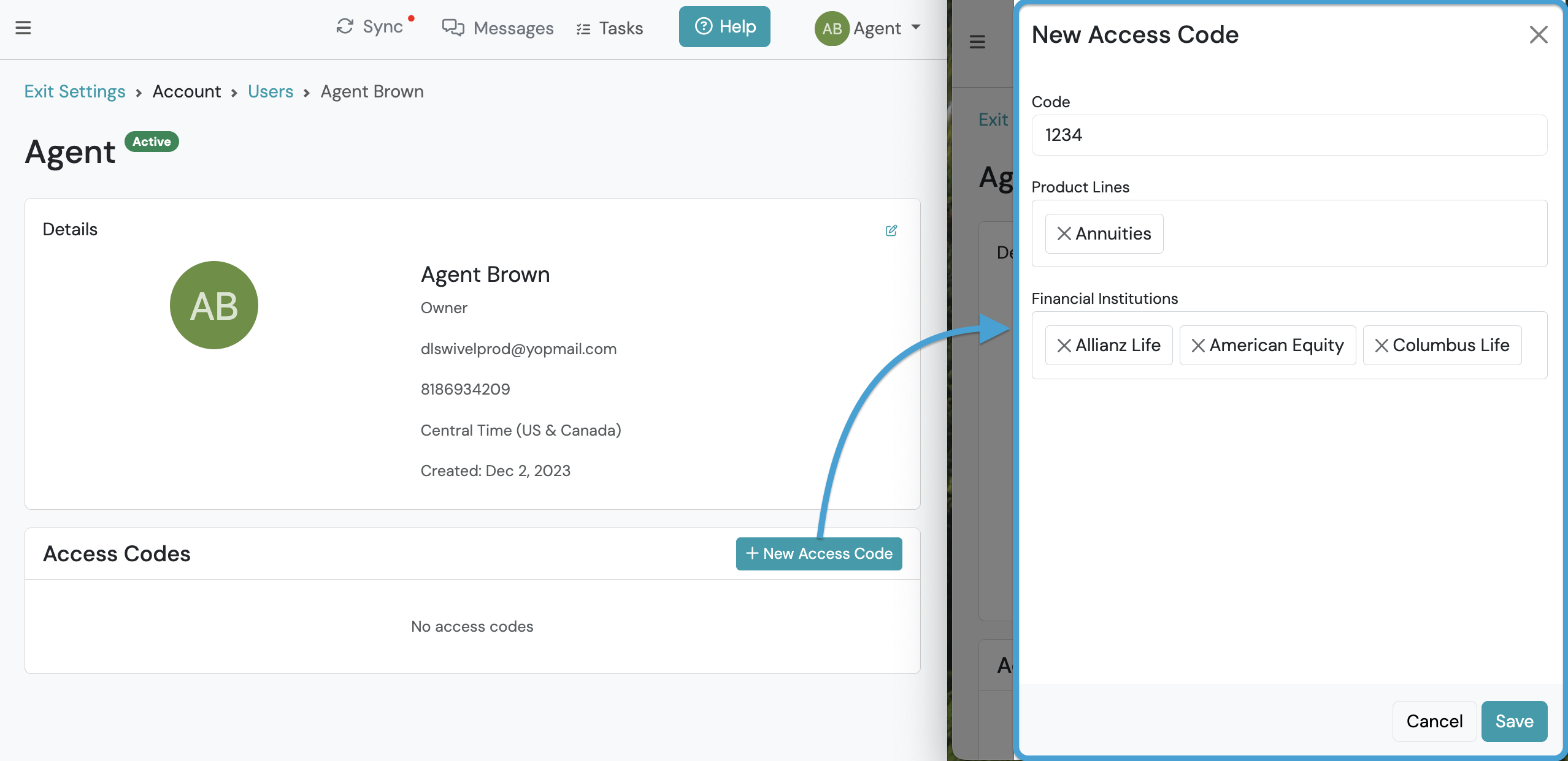 Screenshot: How to create Access Codes