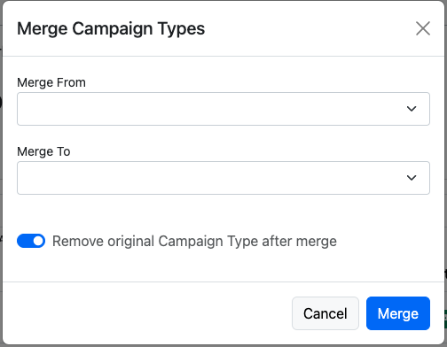 Screenshot: Merge Campaign Types