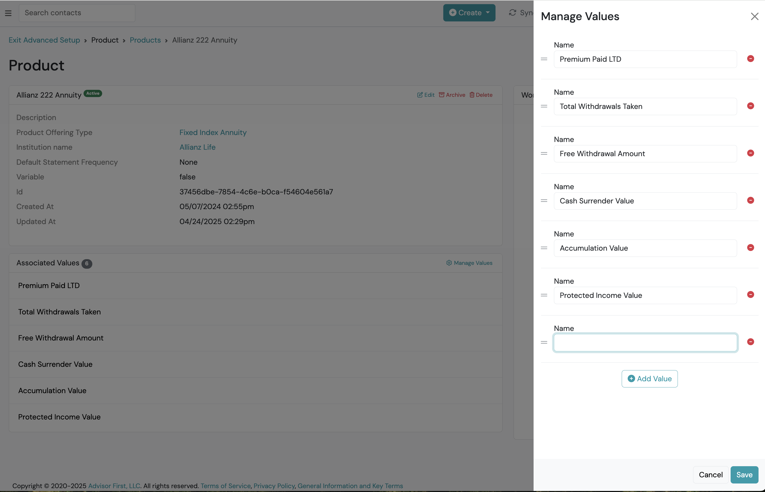 Screenshot: Creating Value Names