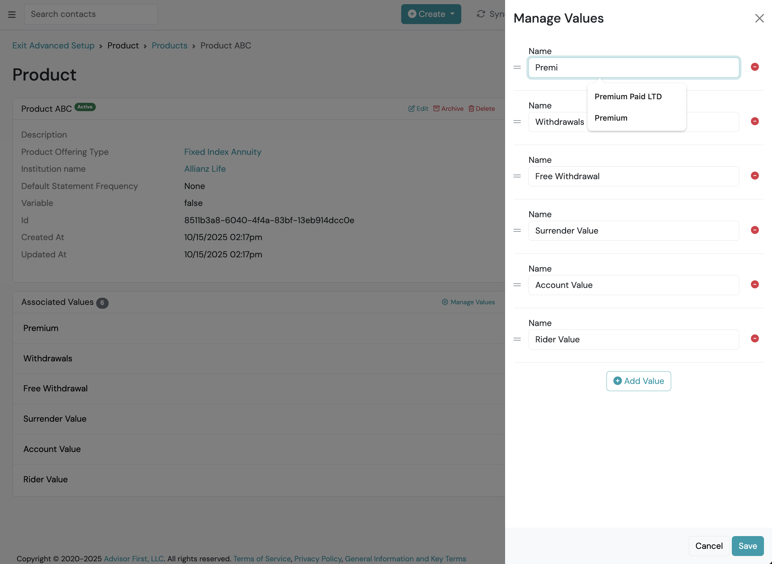Screenshot: Editing Value Names