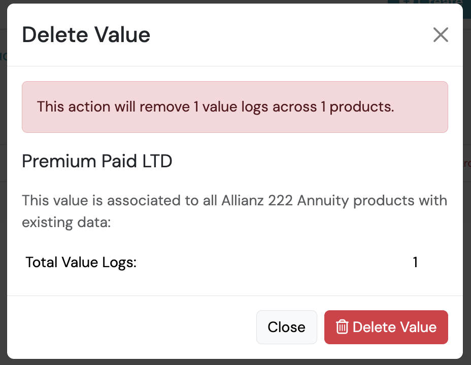 Screenshot: Deleting Value Names