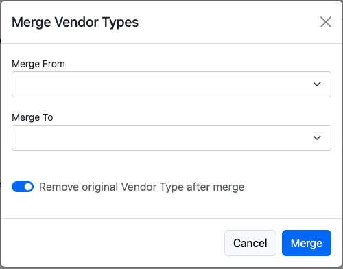 Screenshot: Edit Existing Vendor Types