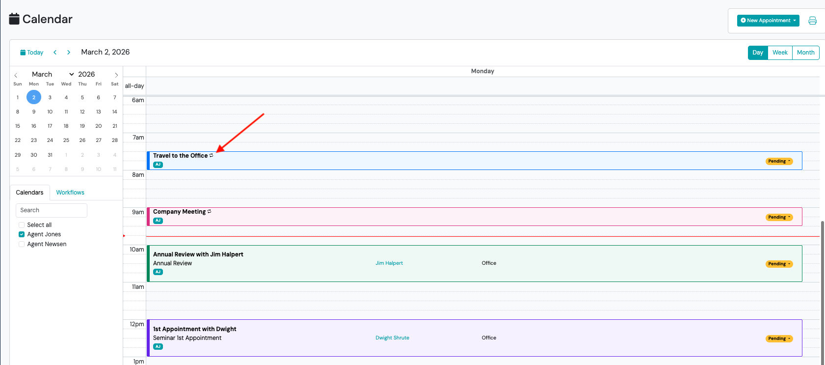 Screenshot: Recurring Appointments