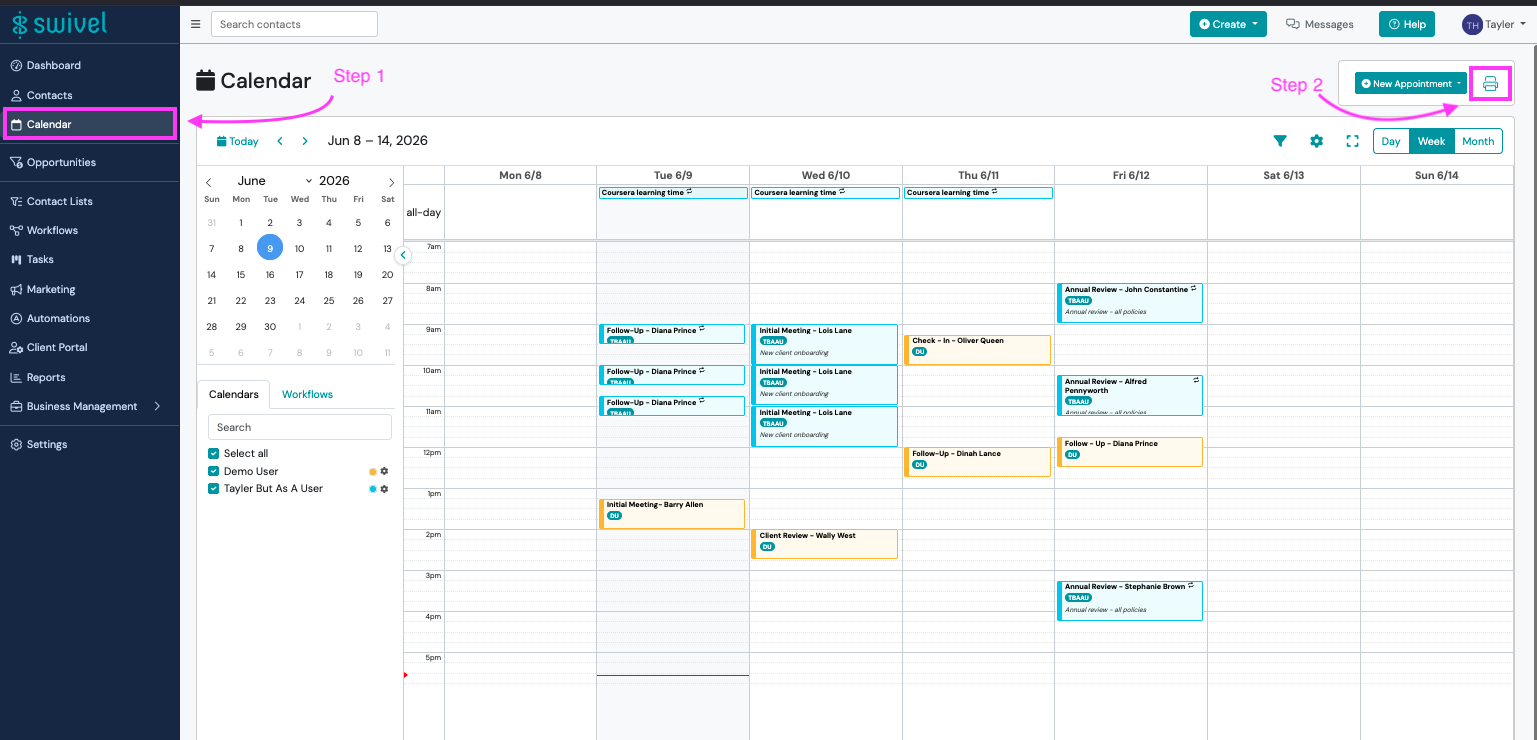 Screenshot: How to Print Your Calendar
