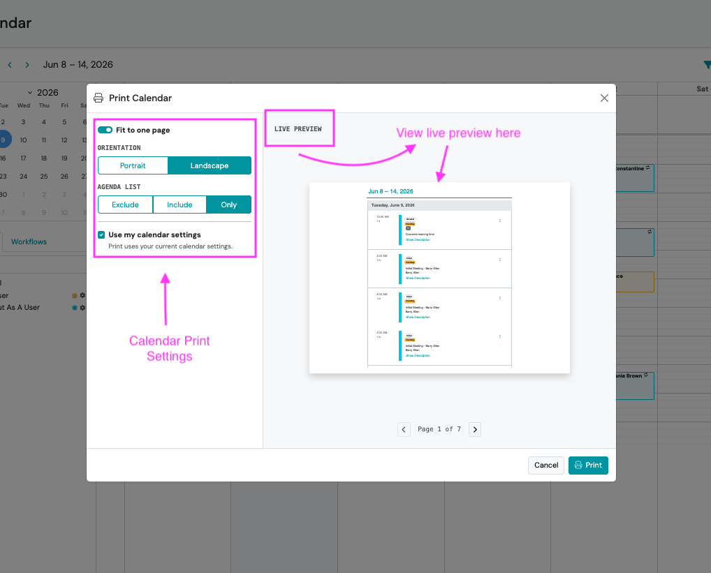 Screenshot: How to Print Your Calendar