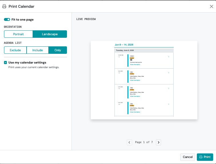 Screenshot: Print Settings