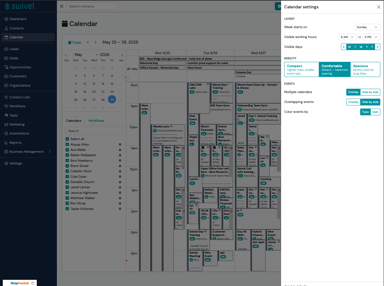 Screenshot: Calendar Display Settings