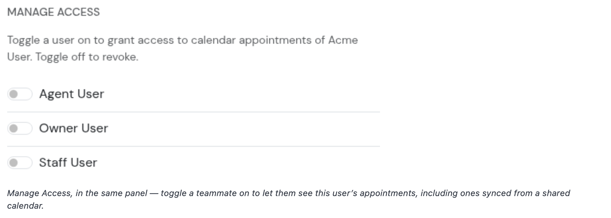 Screenshot: How to allow a teammate to see the appointments: