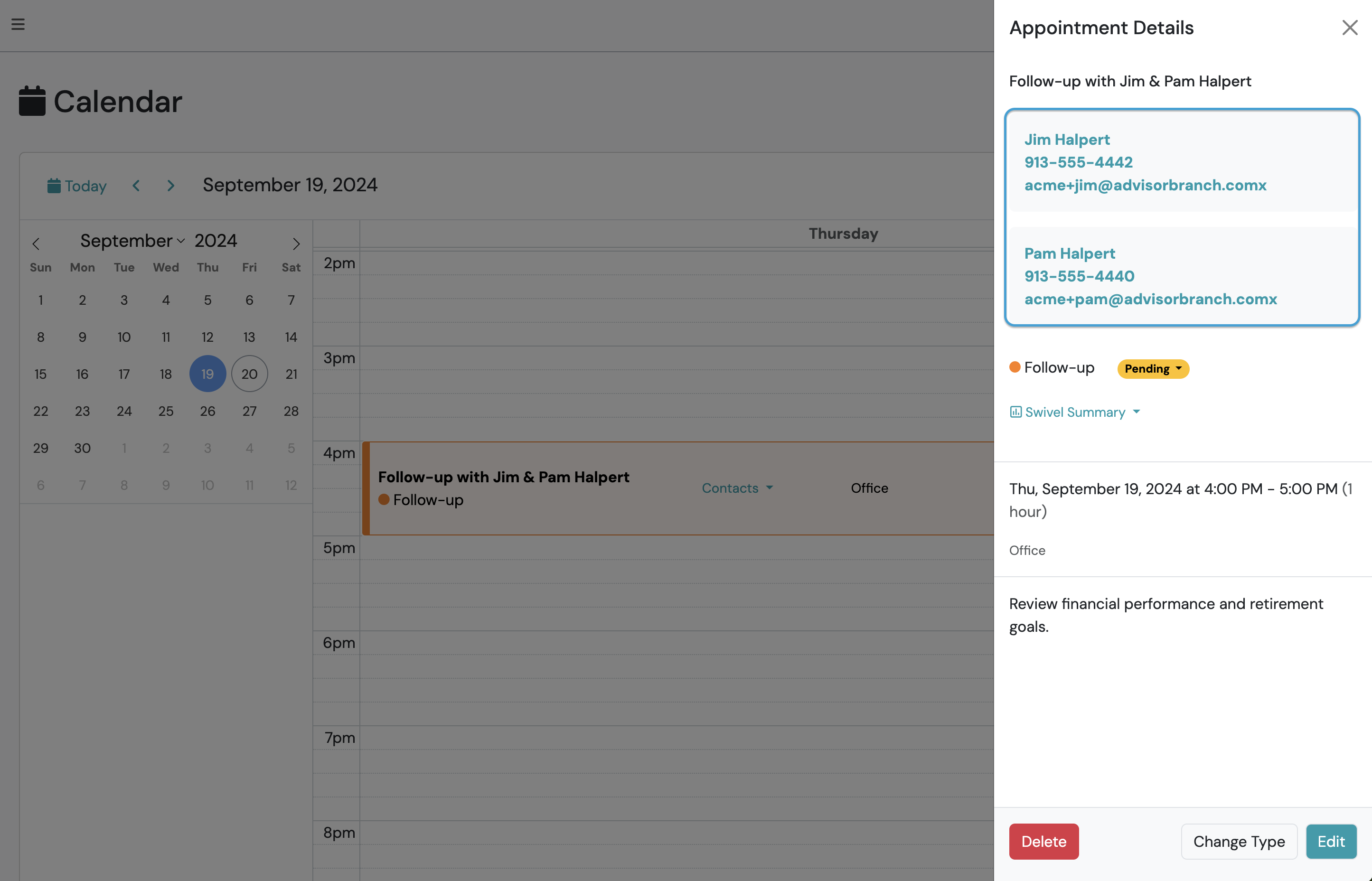 Screenshot: Edit Appointments from the Calendar View