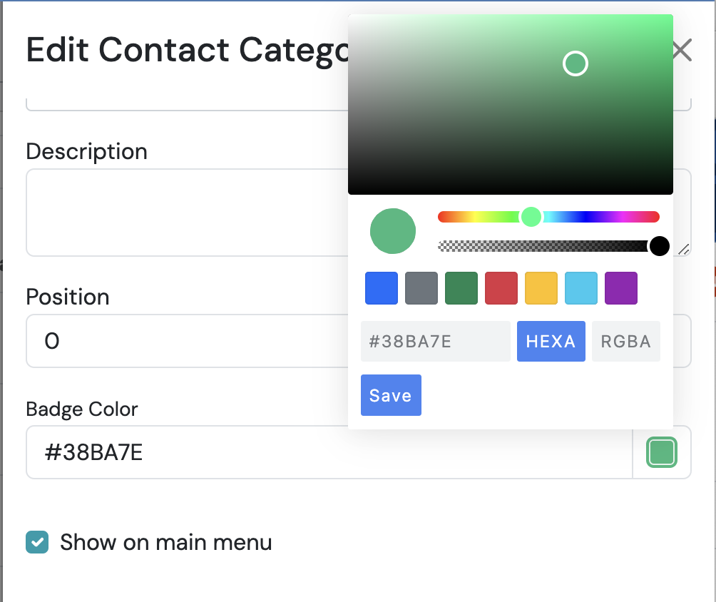 Screenshot: Customer Color of Contact Categories from Data Setup