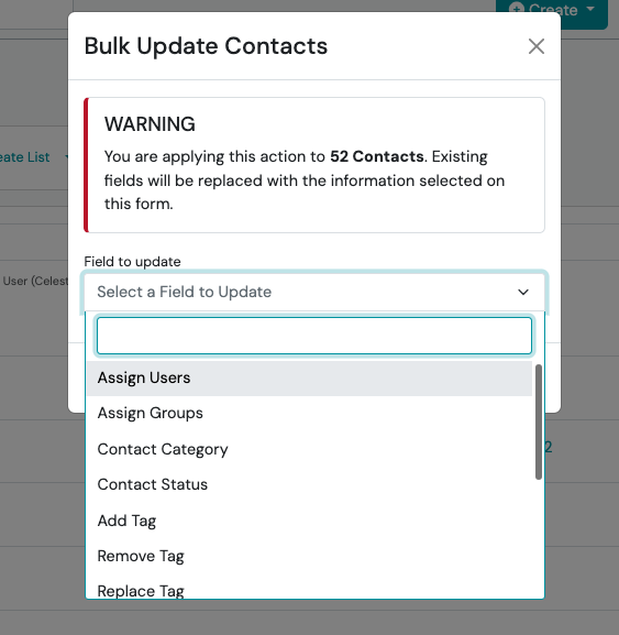 Screenshot: <br>Can I bulk assign visibility for contacts?