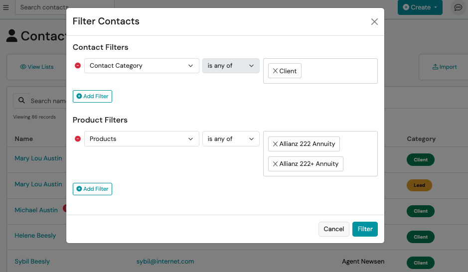 Screenshot: Use the Contacts Tab