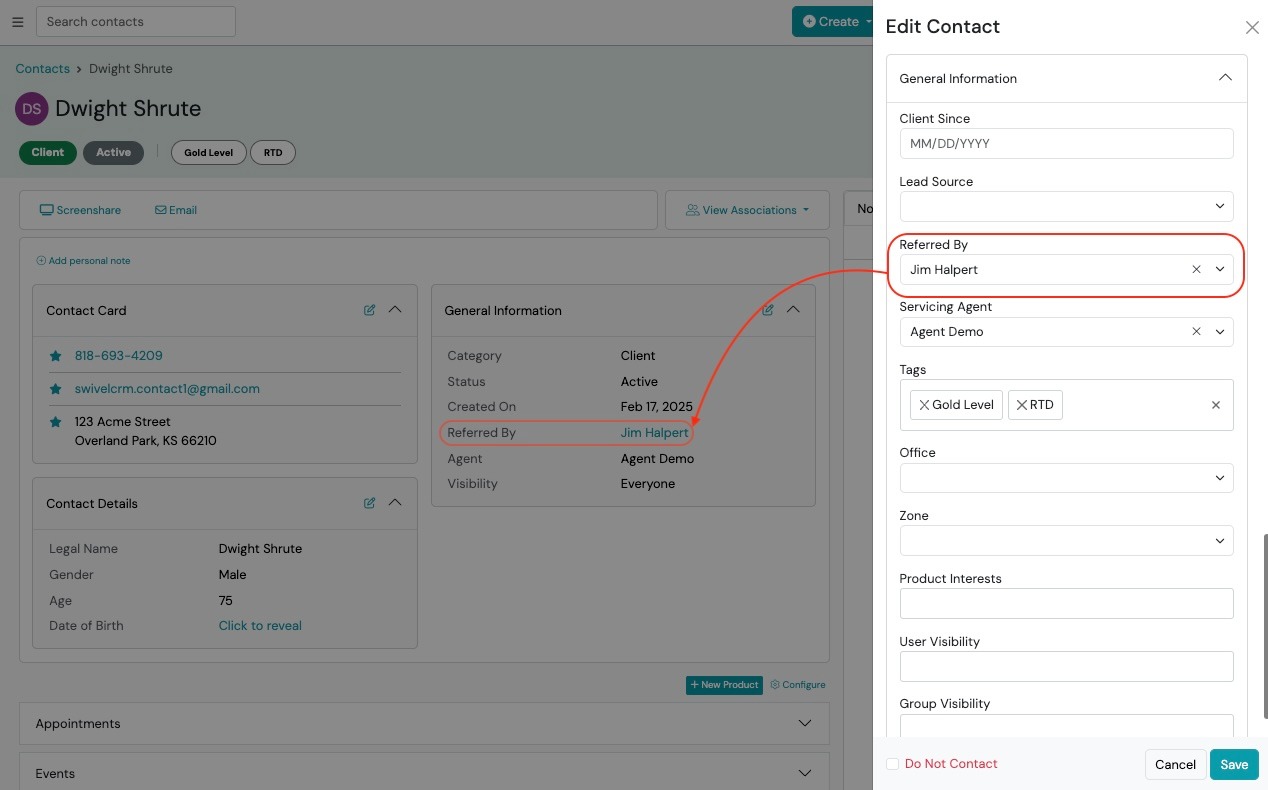 Screenshot: Referrals