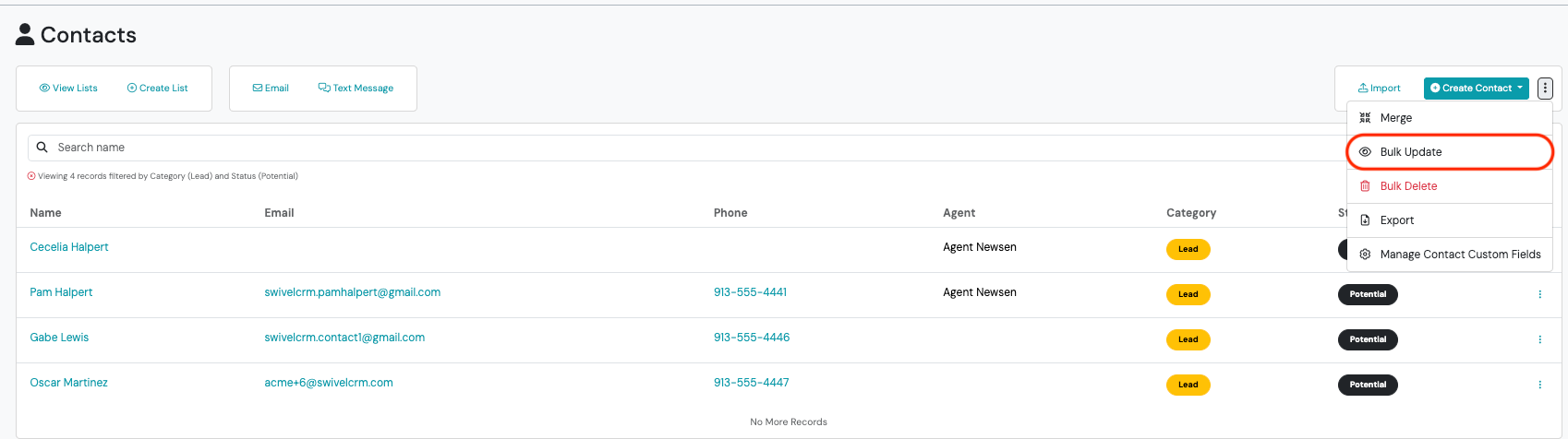 Screenshot: Using the Bulk Update Feature