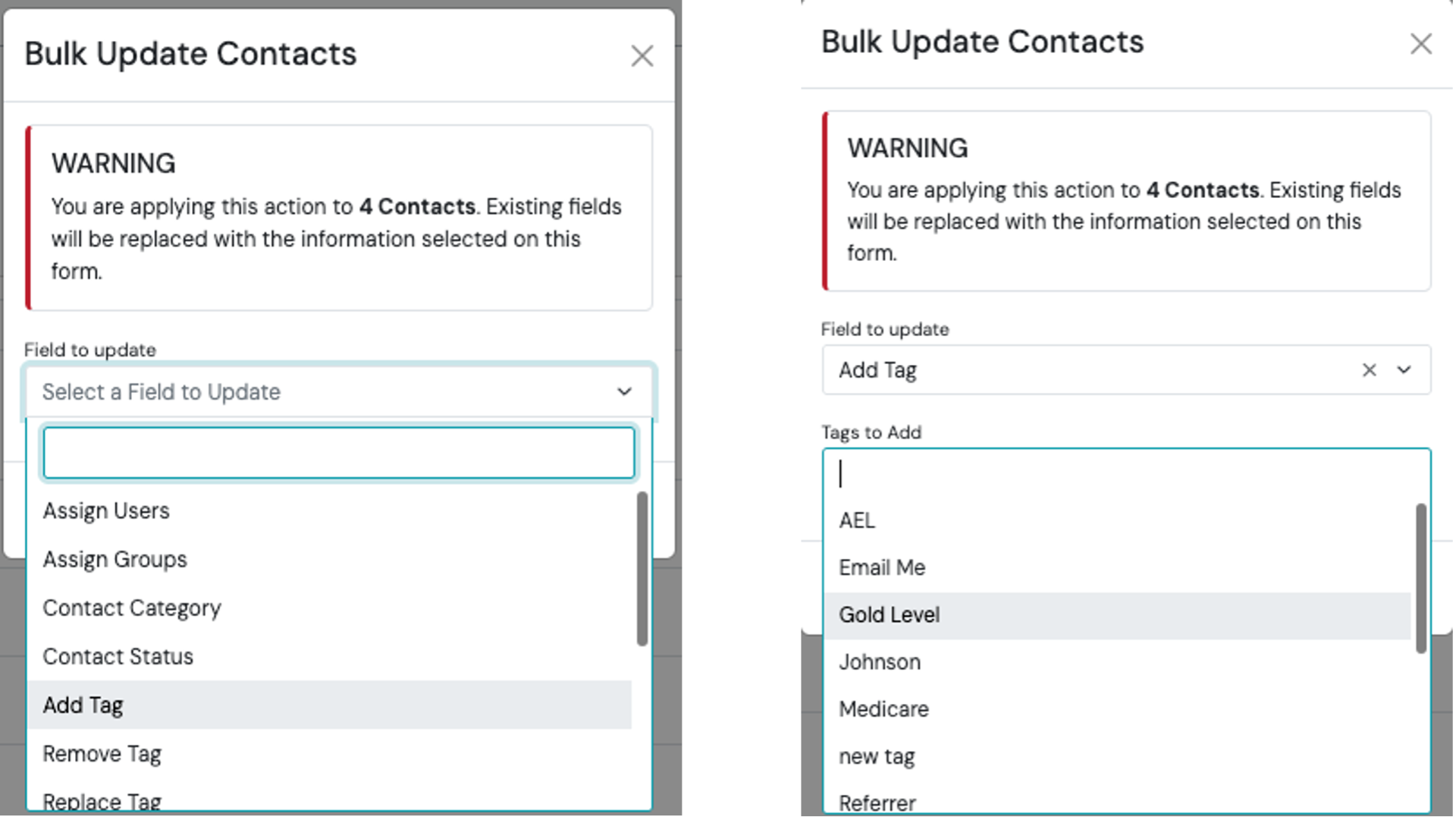 Screenshot: Using the Bulk Update Feature