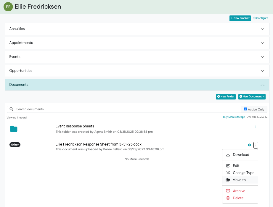 Screenshot: Moving Current Documents in Swivel to a Folder