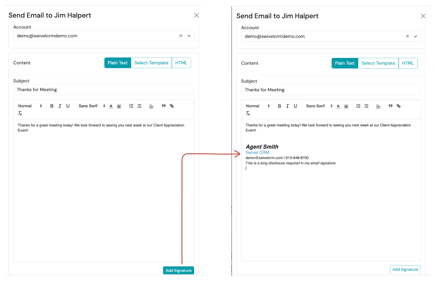 Screenshot: How to Add an Email Signature to an Email