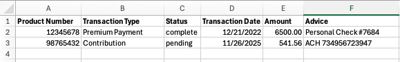 Screenshot: CSV Example