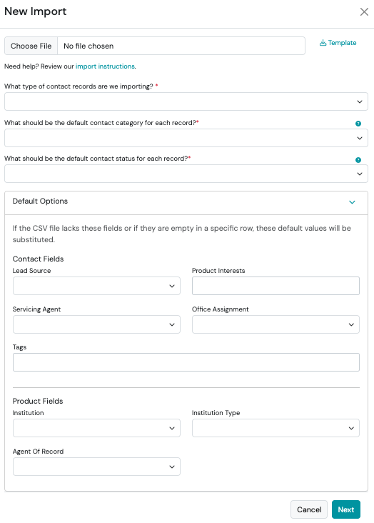 Screenshot: Import Modal Overview