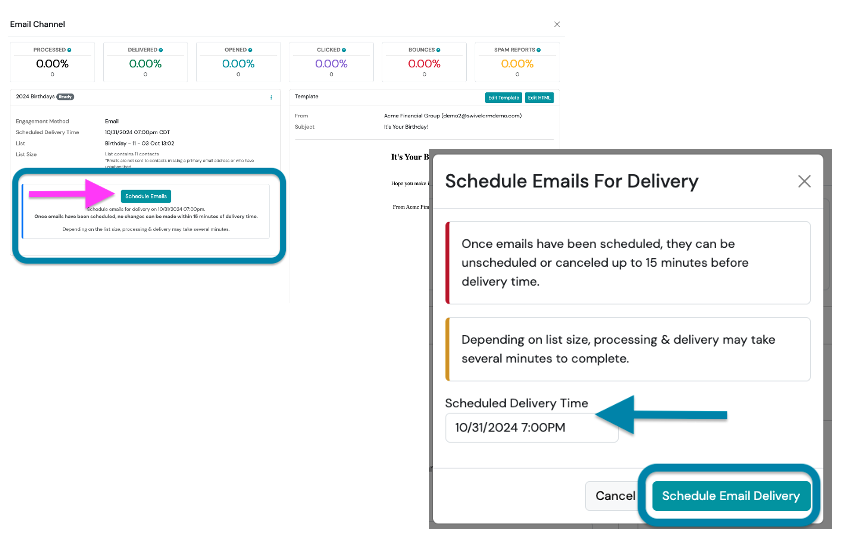 Screenshot: Sending Scheduled Birthday Emails