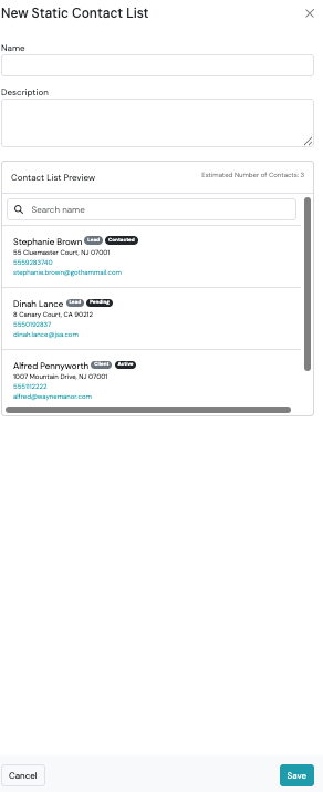 Screenshot: Create a Static Contact List