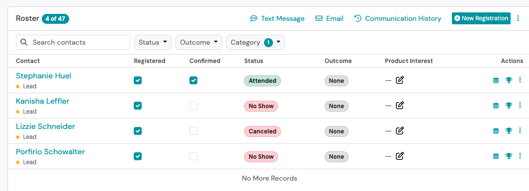 Screenshot: Track Attendance