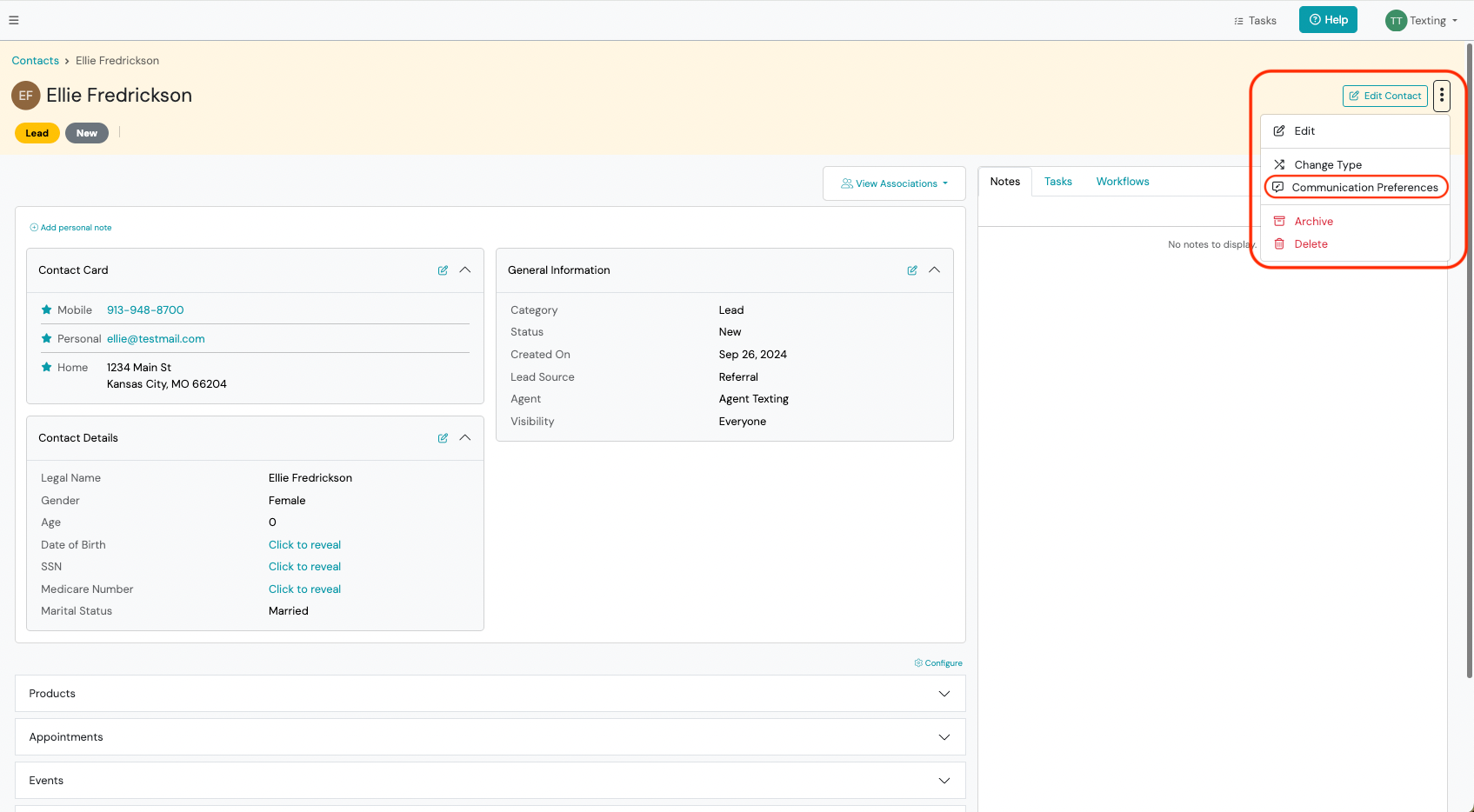 Screenshot: View Contact Communication Preferences