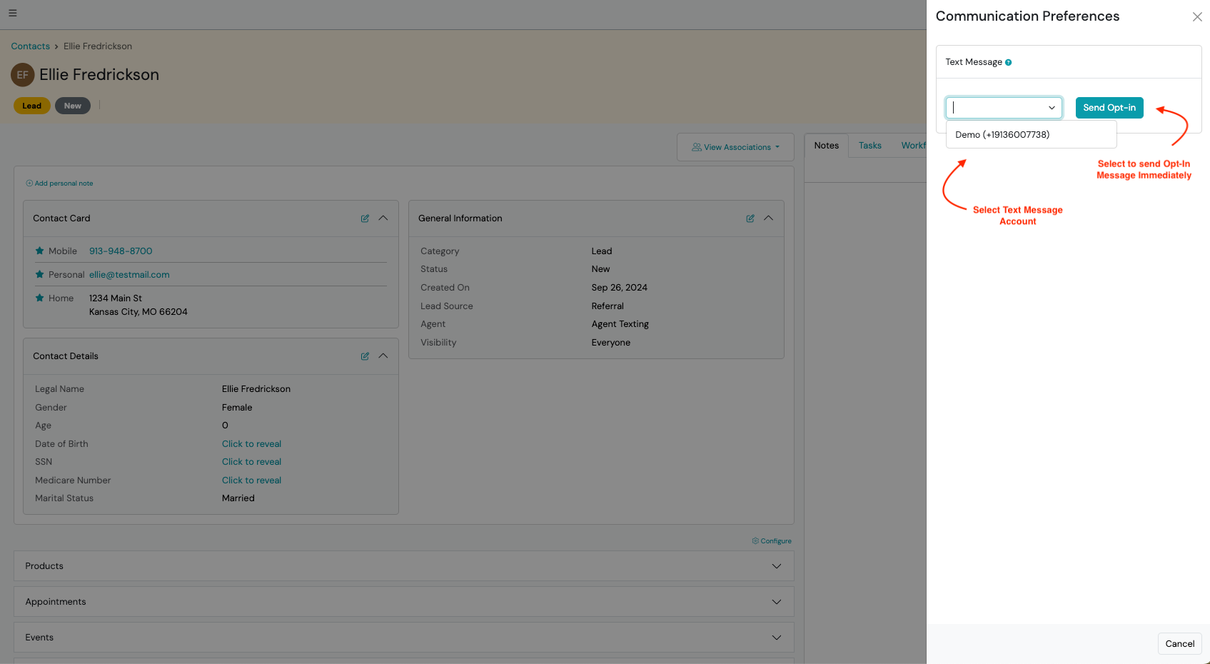 Screenshot: Send Opt-In from Contact's Communication Preferences