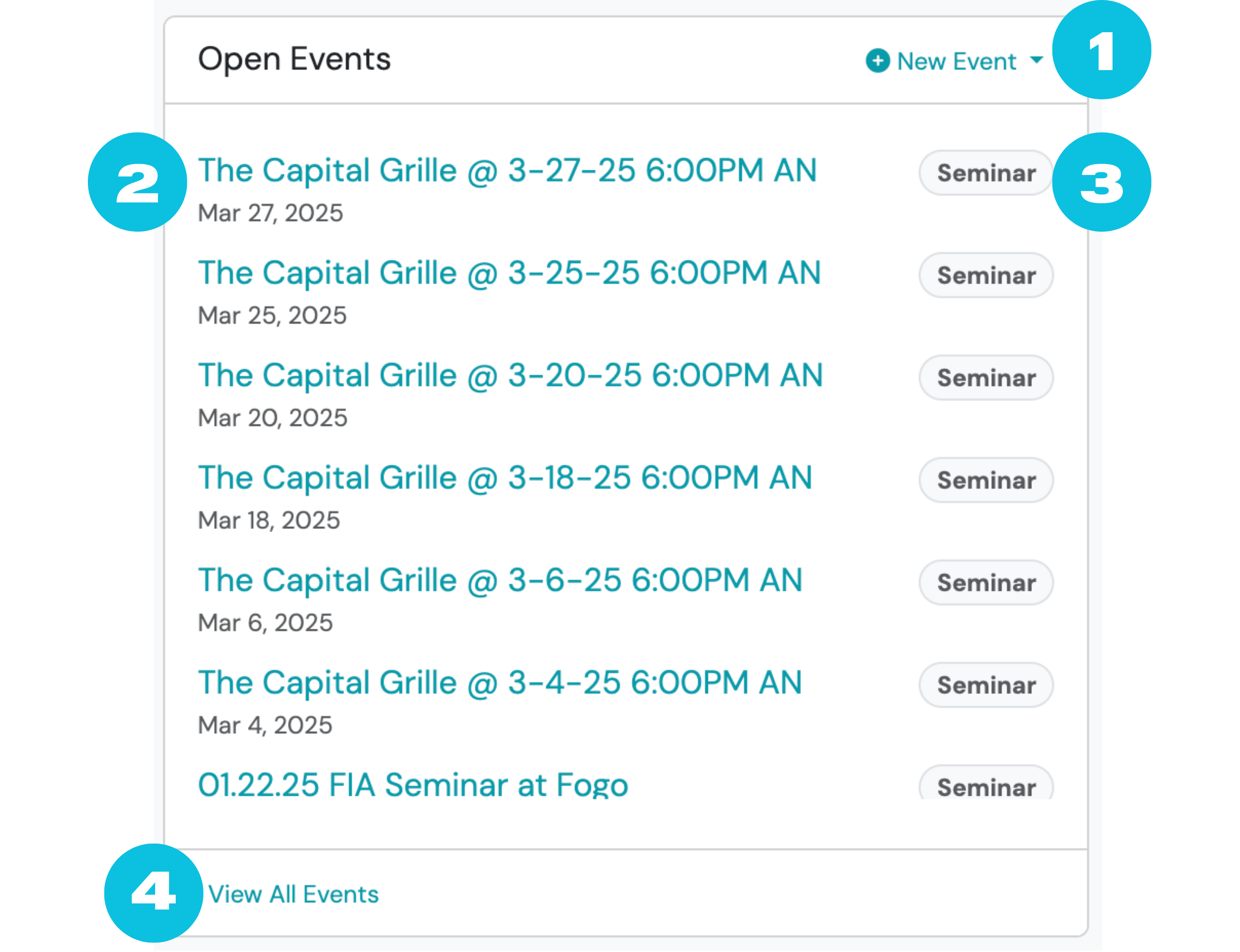 Screenshot: Open Events Tile