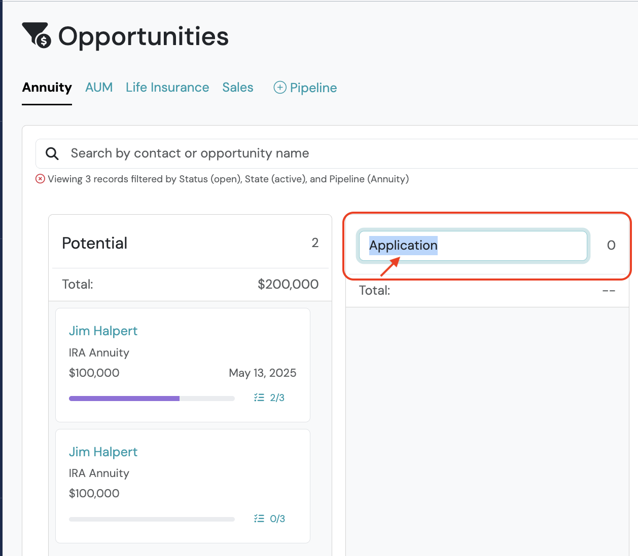 Screenshot: Change the Name of Sales Stages