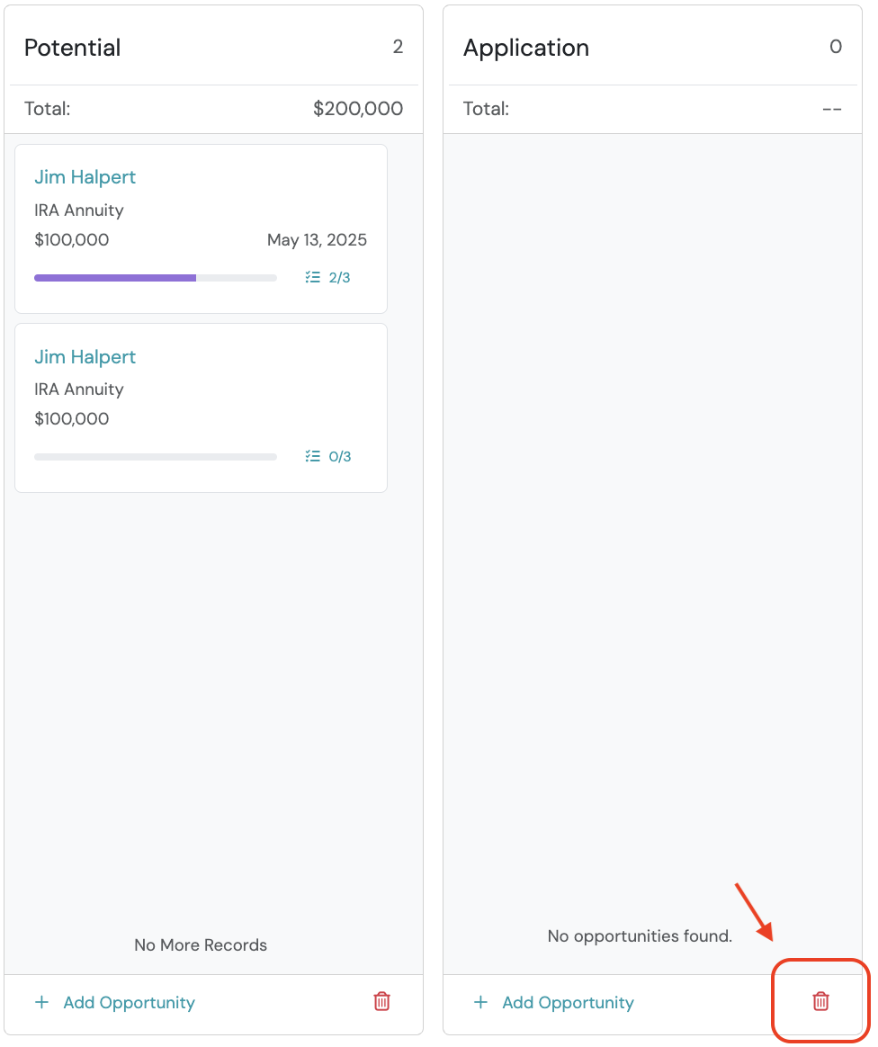 Screenshot: Delete a Sales Stage