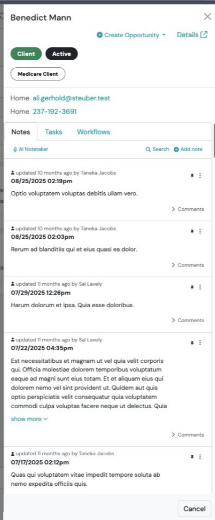 Screenshot: Creating Opportunities from the Contact Preview
