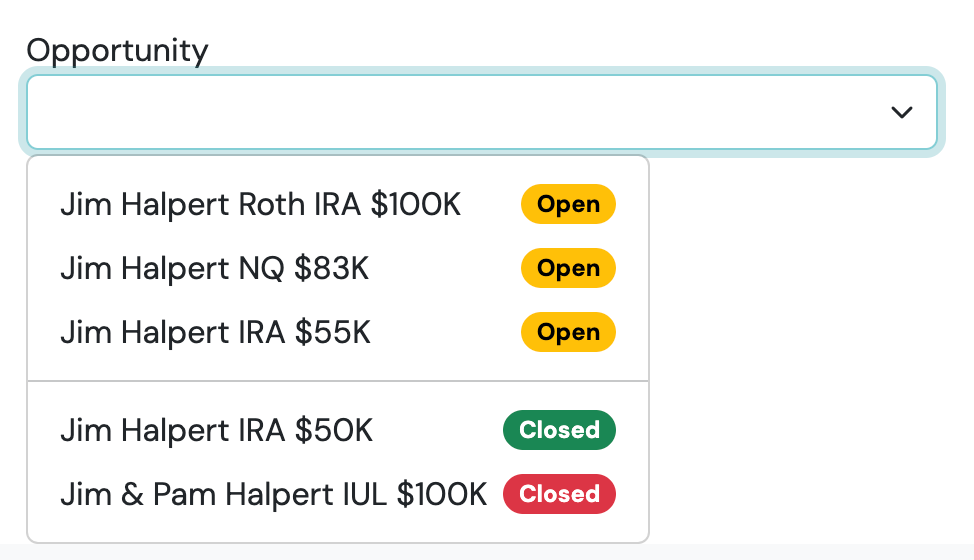 Screenshot: Associate Existing Opportunities to Products