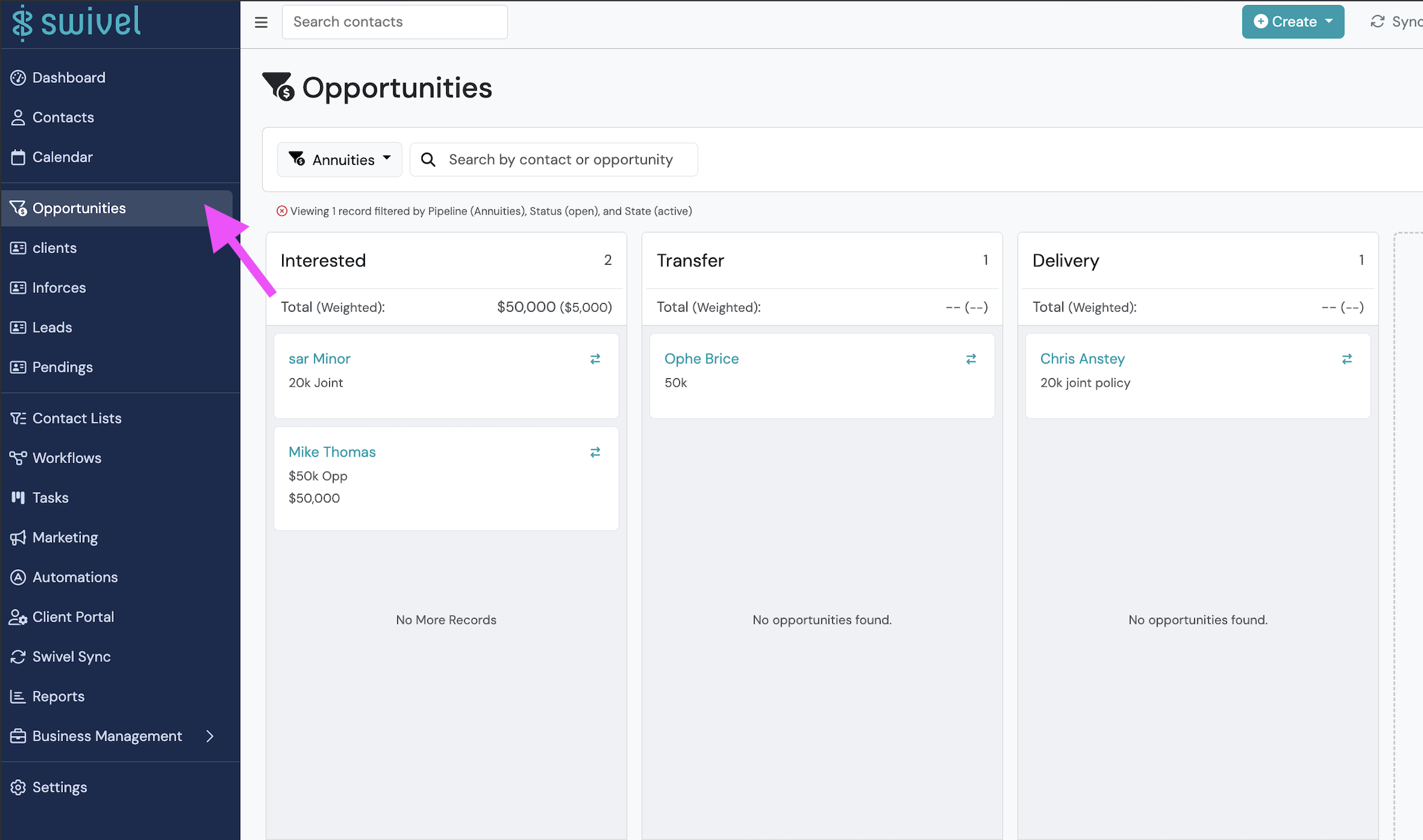Screenshot: Segment Leads using Opportunities