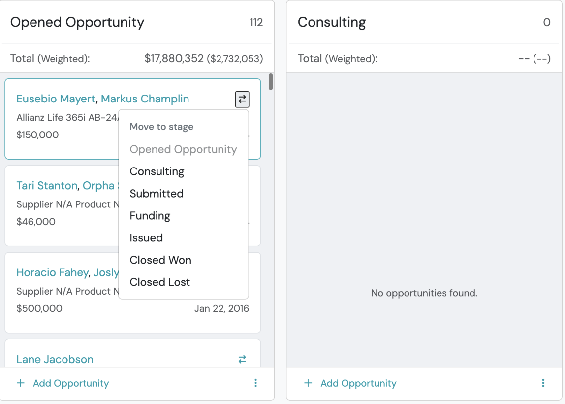 Screenshot: View Opportunities in the Board View