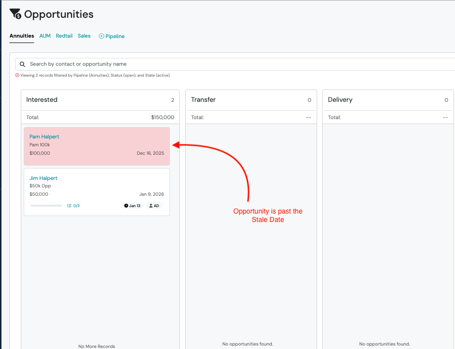 Screenshot: Opportunity Stale Date