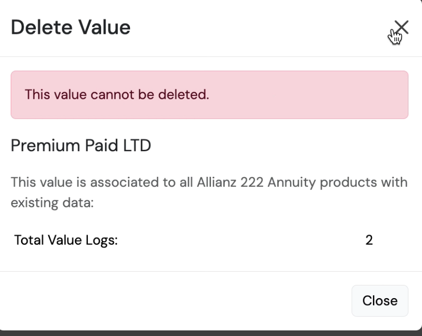 Screenshot: Delete Value(s)