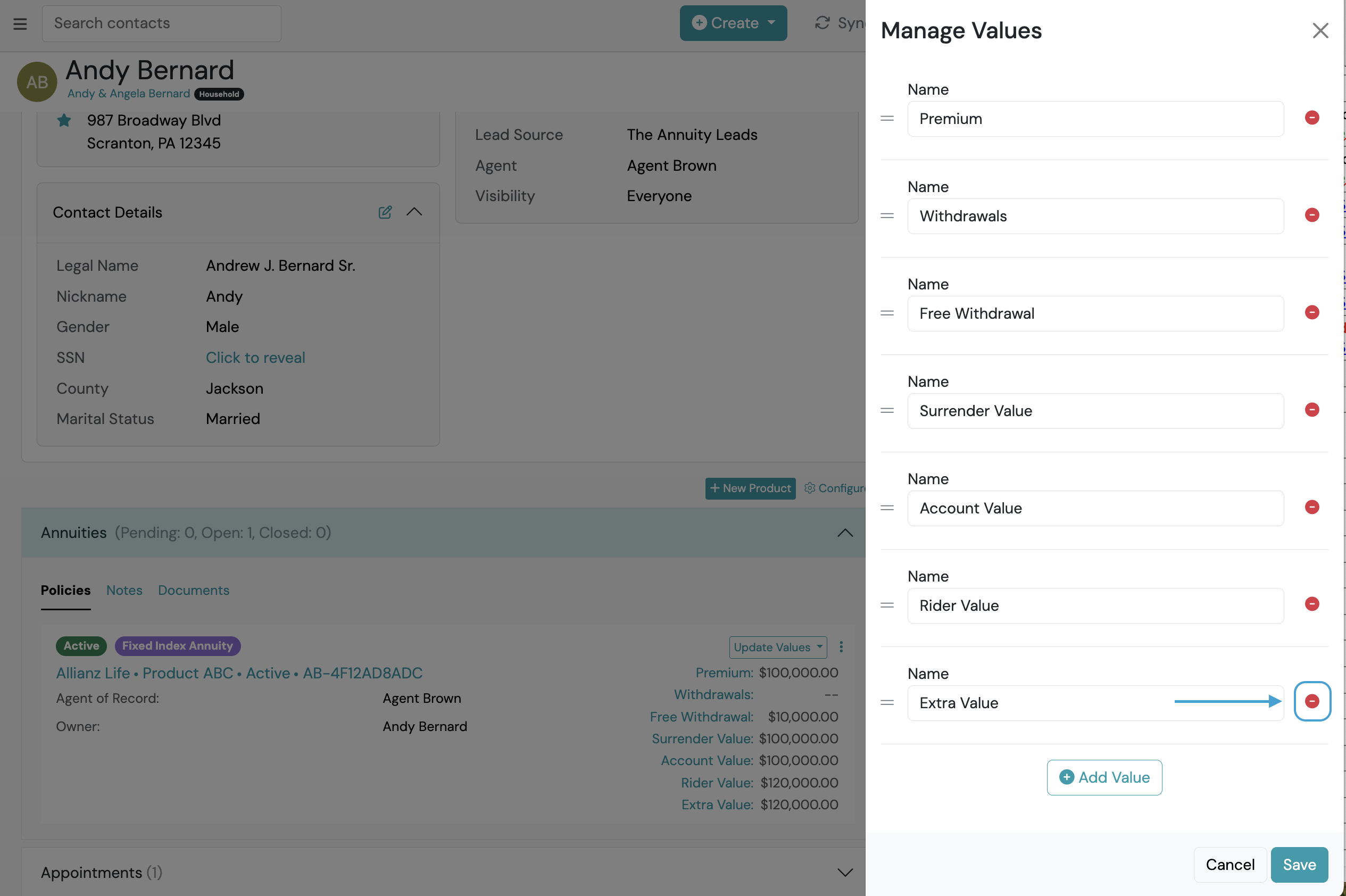 Screenshot: Deleting Value Names