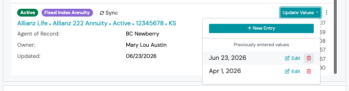 Screenshot: Delete the Product Value Entries
