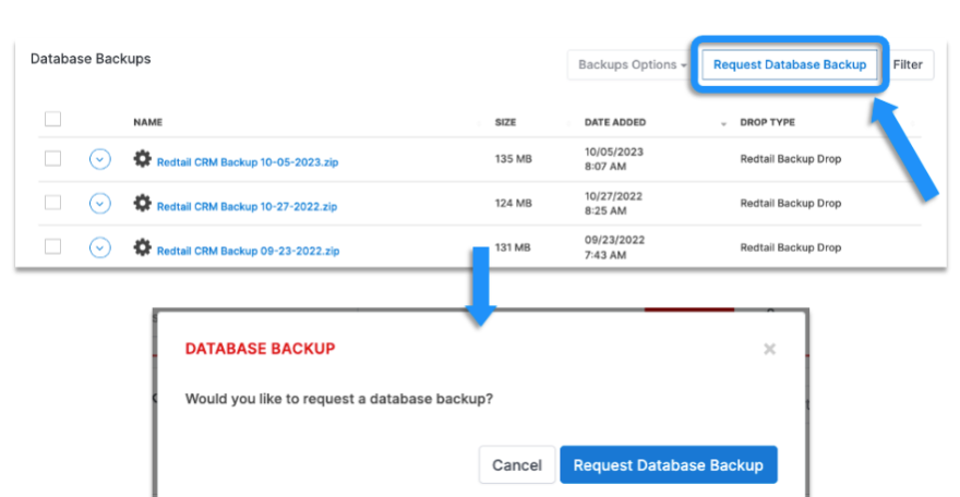 Screenshot: Step 1: Request your Redtail Database Backup