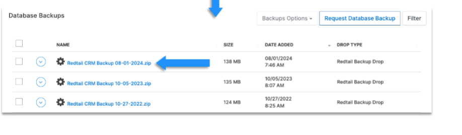 Screenshot: Step 1: Request your Redtail Database Backup