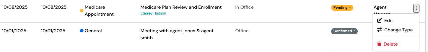 Screenshot: Editing Appointments from the Report
