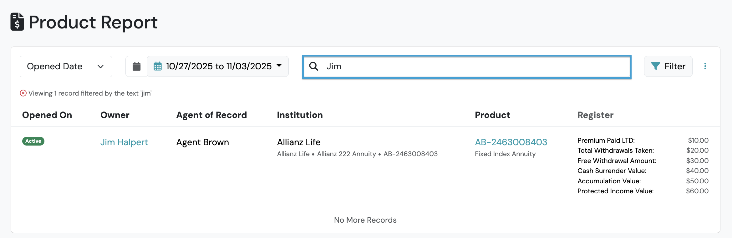 Screenshot: Searching Products
