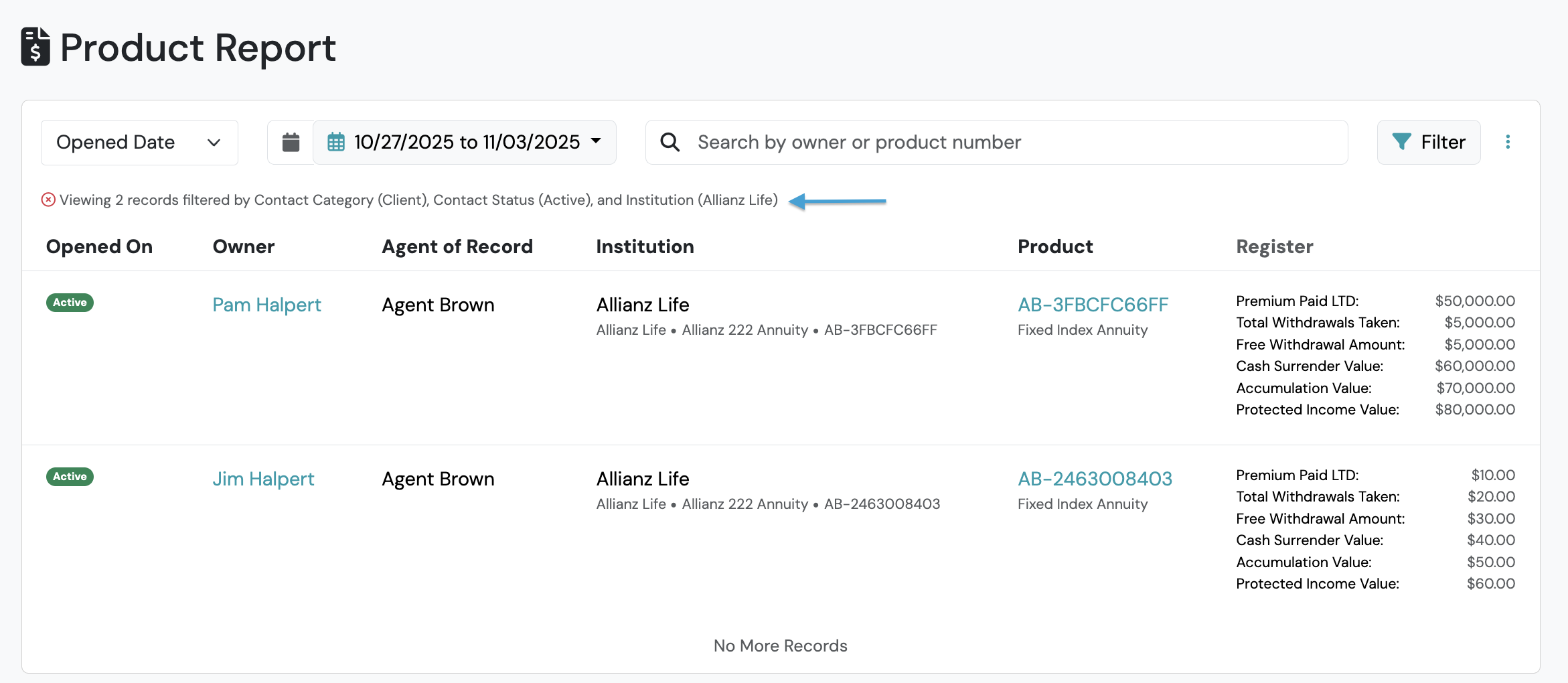 Screenshot: Date Filters