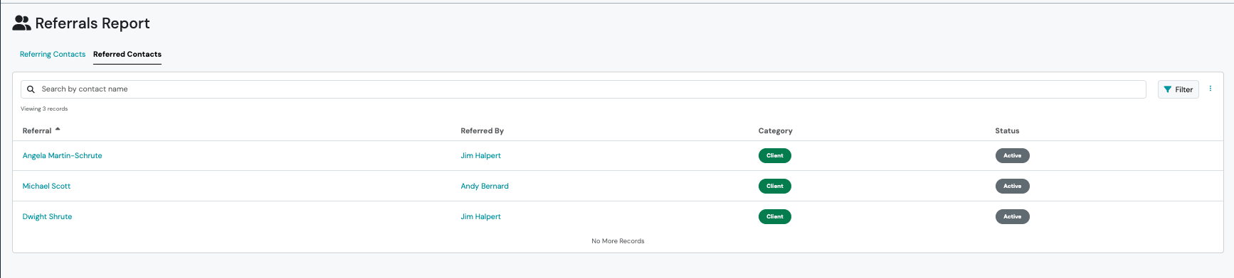 Screenshot: Viewing the Referrals Report