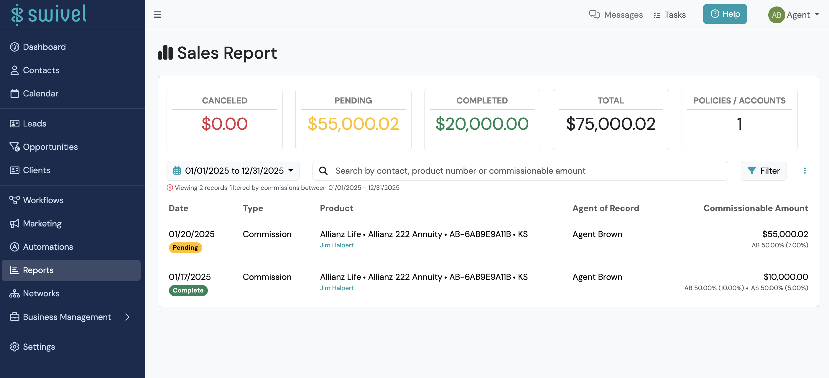 Screenshot: Sales Report