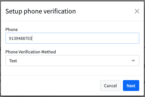 Screenshot: Set Up Phone Verification (Text or Voice)